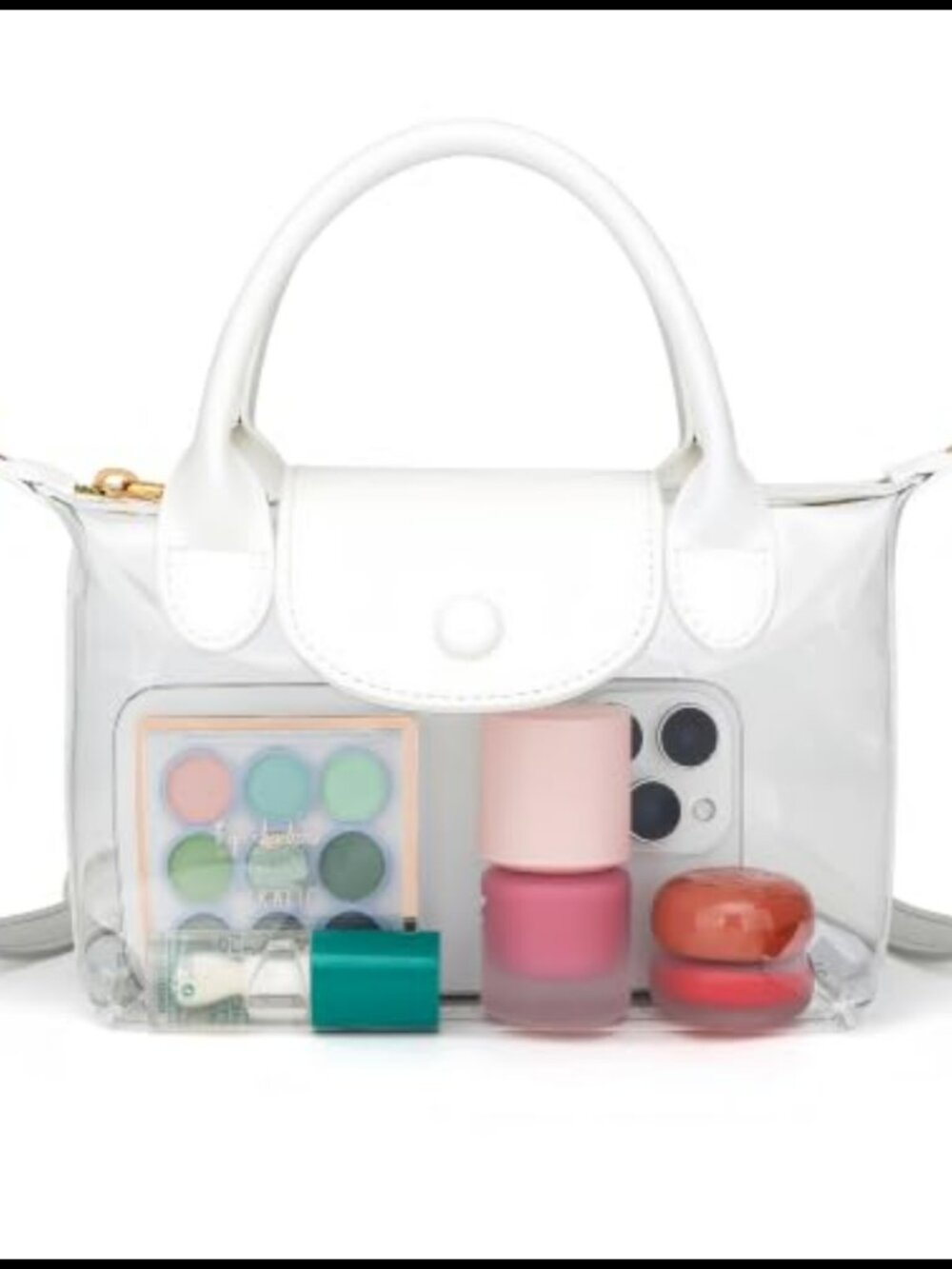 Clear PVC Crossbody Mini Top Handle Bag Vegan Leather Trim Zipper Concert Purse